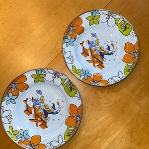 Two Disney store metal enamel serving bowls